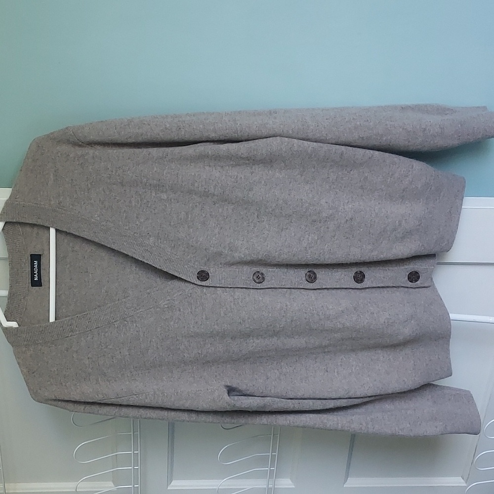 Naadam Mens 100% Cashmere Wool Classic Cardigan Heather Taupe Tan NWOT